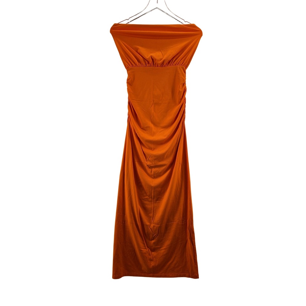 Susana Monaco Strapless Tube Dress Electric Orange Ruched Bodycon XS USA Made